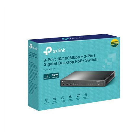 TP-LINK | 8-Port 10/100Mbps+3-Port Gigabit Desktop Switch with 8-Port PoE+ | TL-SL1311P | Unmanaged | Desktop | 1 Gbps (RJ-45) p - 3